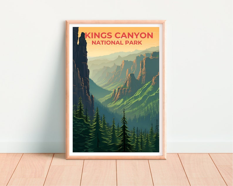 Affiche de voyage Kings Canyon, art mural de Californie, impression de Californie, affiche Kings Canyon, affiche de nature sauvage, affiche de nature, art de Kings Canyon