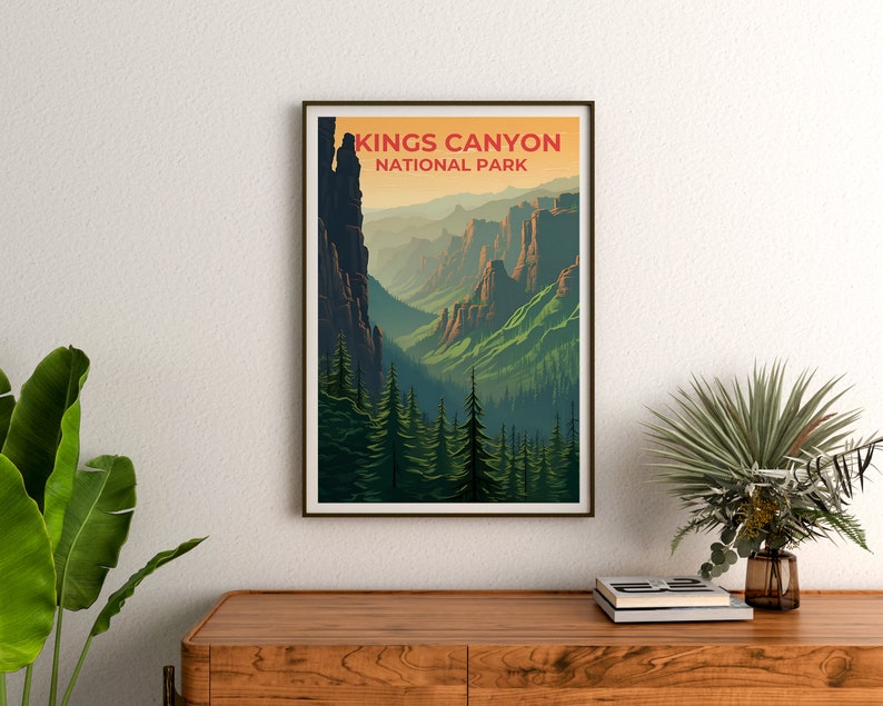 Affiche de voyage Kings Canyon, art mural de Californie, impression de Californie, affiche Kings Canyon, affiche de nature sauvage, affiche de nature, art de Kings Canyon