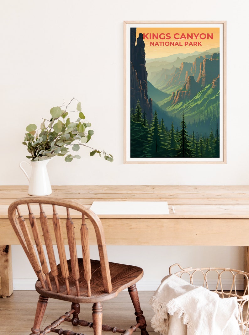 Affiche de voyage Kings Canyon, art mural de Californie, impression de Californie, affiche Kings Canyon, affiche de nature sauvage, affiche de nature, art de Kings Canyon