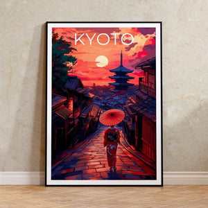 Kyoto Travel Print, Japan Poster, Japanese Culture Wall Art, Geisha Illustration, Kyoto Poster, Home Decor, Birthday Gift