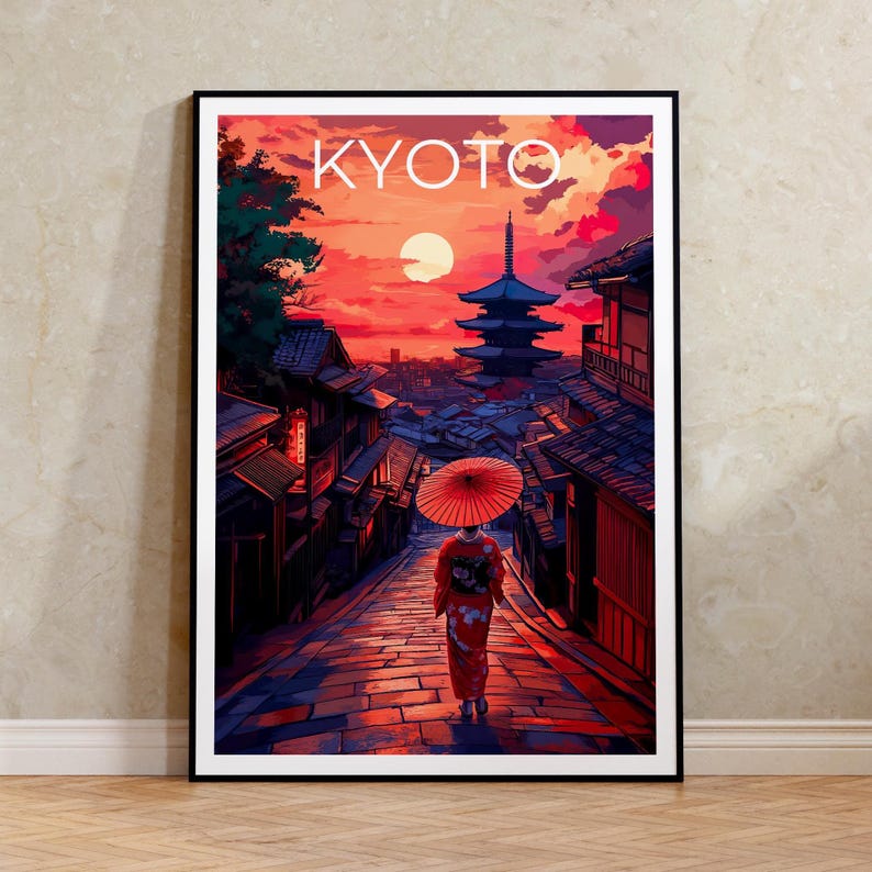 Kyoto Travel Print, Japan Poster, Japanese Culture Wall Art, Geisha Illustration, Kyoto Poster, Home Decor, Birthday Gift