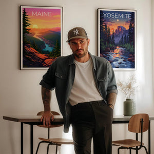 Maine Travel Print Acadia National Park Poster Cliff Wall Art Forest Illustration Maine Poster Home Decor Birthday Gift