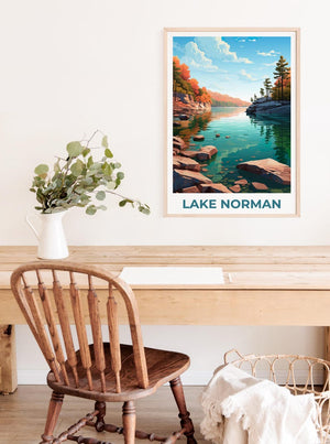Lake Norman Travel Print, North Carolina Poster, Forest Wall Art, Mountain Illustration, Lake Norman Poster, Home Decor, Birthday Gift