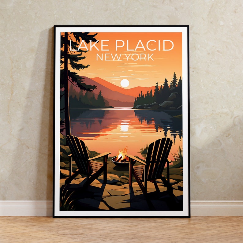 Lake Placid Travel Poster, New York Wall Art, New York Print, Lake Placid Poster, Lake Poster, Nature Poster, Lake Placid Art