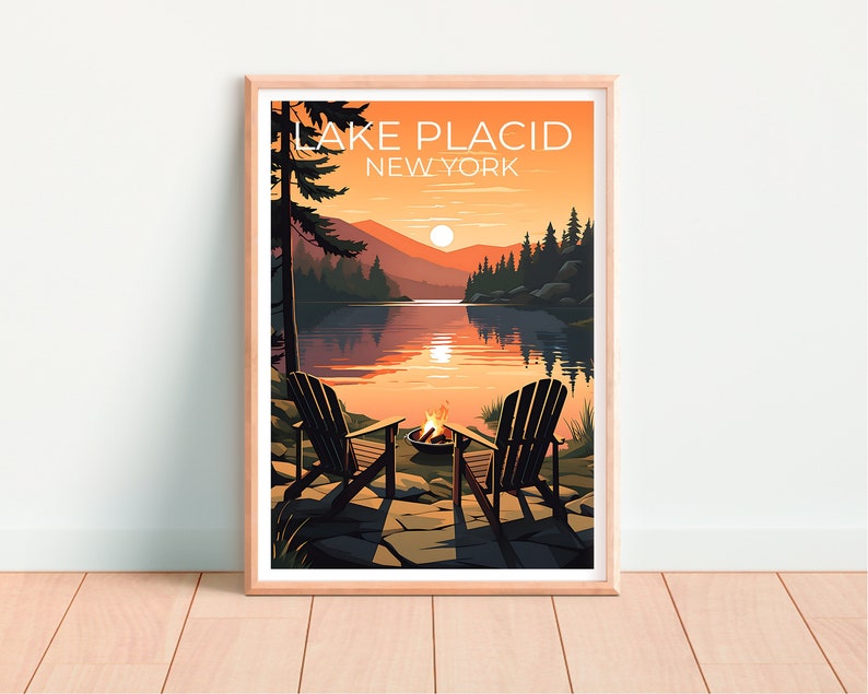 Lake Placid Travel Poster, New York Wall Art, New York Print, Lake Placid Poster, Lake Poster, Nature Poster, Lake Placid Art