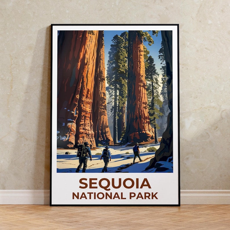Sequoia National Park Poster, California Travel Print, Sequoia  Wall Art, Giant Tree Illustration, Home Decor, Birthday Gift
