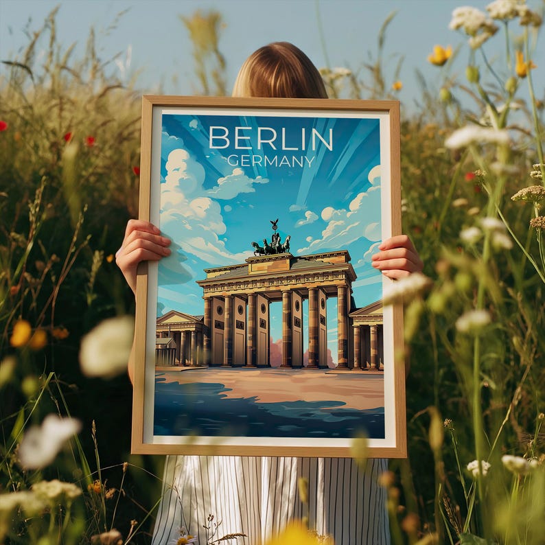 Berlin Travel Print, Germany Poster, Brandenburg Gate Wall Art, European Architecture Illustration, Berlin Poster, Home Decor, Birthday Gift