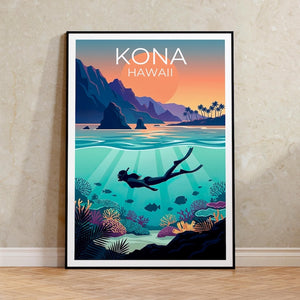 Kona Hawaii Poster - Tropical Pacific Wall Art Print
