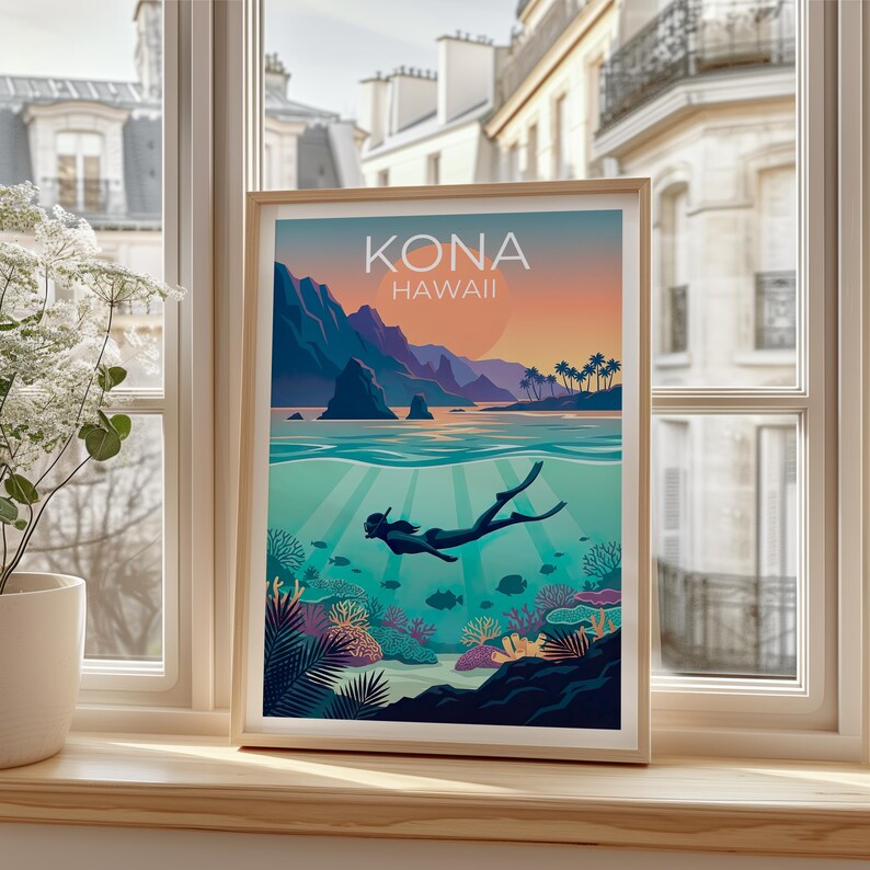Kona Hawaii Poster - Tropical Pacific Wall Art Print