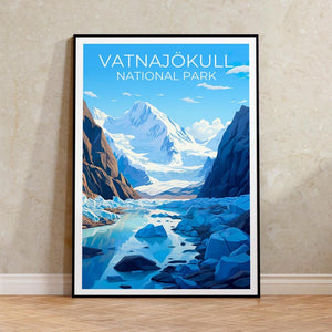Vatnajökull National Park Travel Print Iceland Poster Glacier Wall Art Iceland Illustration Vatnajokull Poster Home Decor Birthday Gift