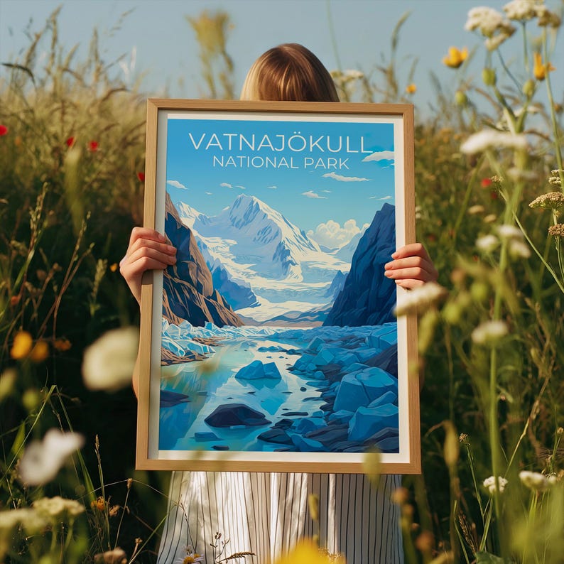 Vatnajökull National Park Travel Print Iceland Poster Glacier Wall Art Iceland Illustration Vatnajokull Poster Home Decor Birthday Gift