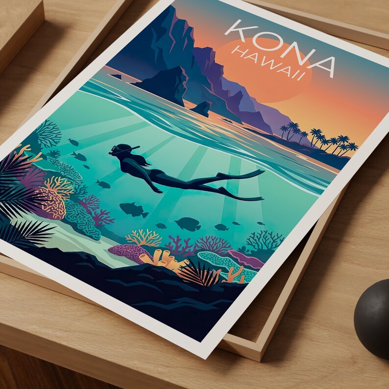 Kona Hawaii Poster - Tropical Pacific Wall Art Print