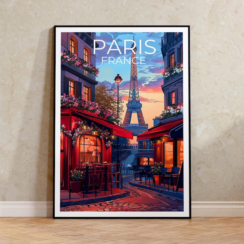 Paris Cafe Poster, France Travel Print, Europe Romantic Art, City Poster, Landscape Poster, Scenic Wall Art, Home Decor, Birthday Gift
