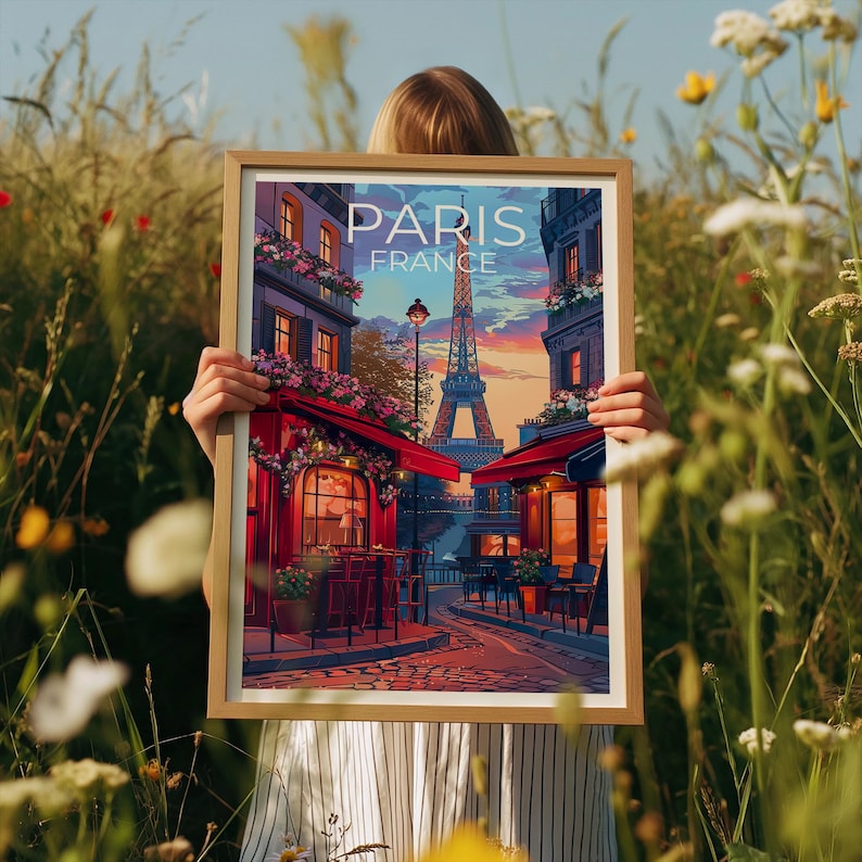 Paris Cafe Poster, France Travel Print, Europe Romantic Art, City Poster, Landscape Poster, Scenic Wall Art, Home Decor, Birthday Gift