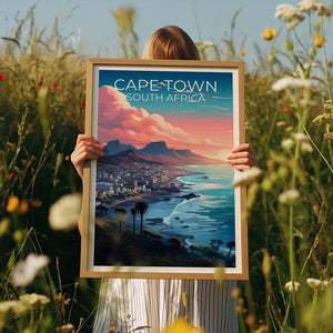 Cape Town Poster, South Africa Travel Print, Table Mountain Art, Coastal Illustration, Landscape Poster, Home Decor, Birthday Gift