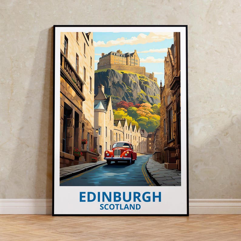 Edinburgh Travel Print Scotland Poster Historic Great Britain Edinburgh Castle Illustration United Kingdom Poster Home Decor Birthday Gift