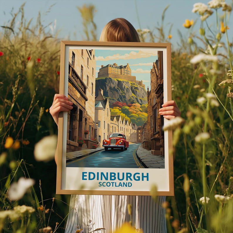 Edinburgh Travel Print Scotland Poster Historic Great Britain Edinburgh Castle Illustration United Kingdom Poster Home Decor Birthday Gift