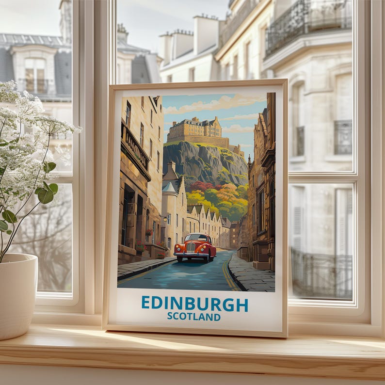 Edinburgh Travel Print Scotland Poster Historic Great Britain Edinburgh Castle Illustration United Kingdom Poster Home Decor Birthday Gift