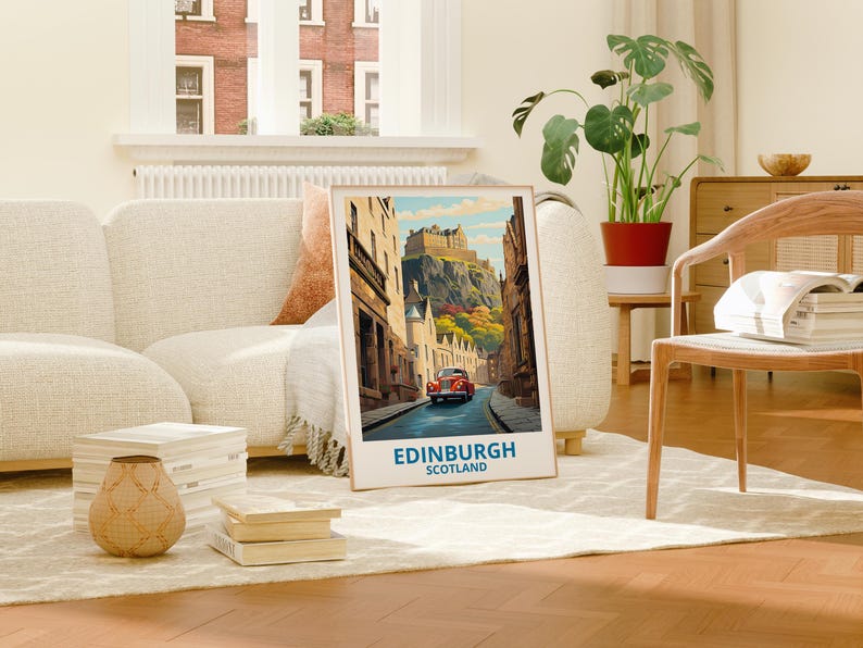 Edinburgh Travel Print Scotland Poster Historic Great Britain Edinburgh Castle Illustration United Kingdom Poster Home Decor Birthday Gift