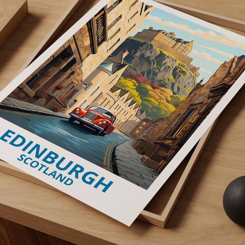 Edinburgh Travel Print Scotland Poster Historic Great Britain Edinburgh Castle Illustration United Kingdom Poster Home Decor Birthday Gift