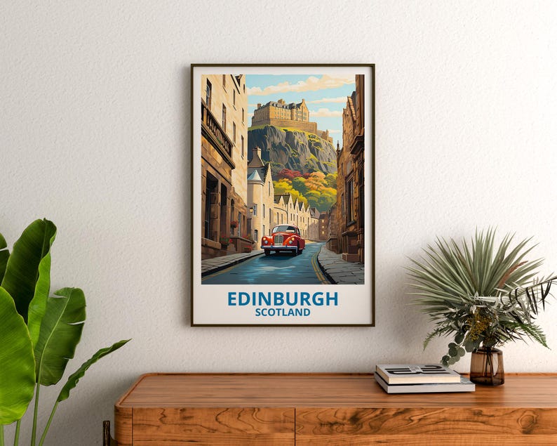 Edinburgh Travel Print Scotland Poster Historic Great Britain Edinburgh Castle Illustration United Kingdom Poster Home Decor Birthday Gift