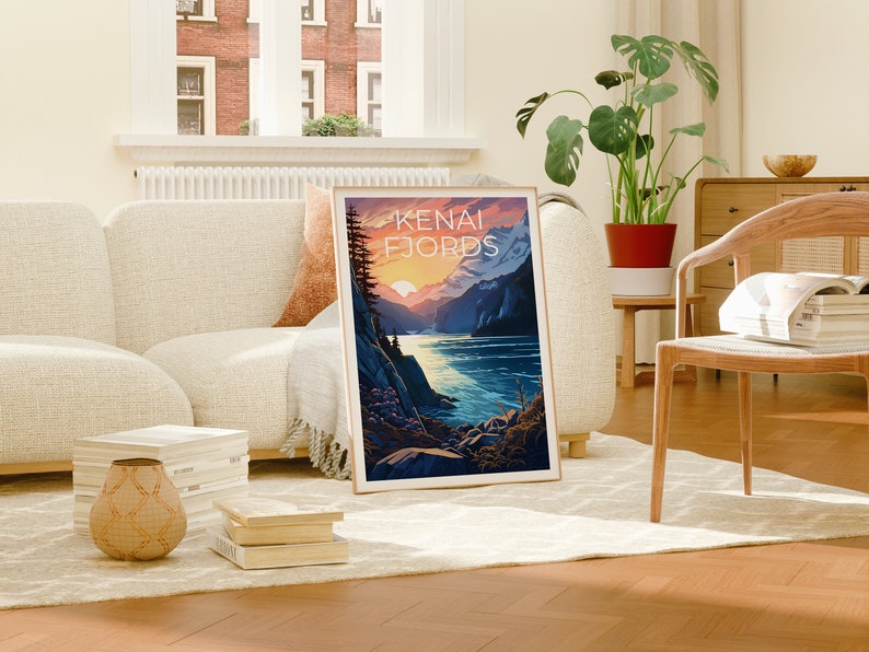 Affiche de voyage sur les fjords de Kenai, art mural sur l'Alaska, impression sur l'Alaska, affiche sur les fjords de Kenai, affiche sur l'Alaska, impression sur les fjords de Kenai, art sur les fjords de Kenai