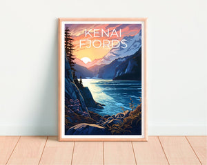 Affiche de voyage sur les fjords de Kenai, art mural sur l'Alaska, impression sur l'Alaska, affiche sur les fjords de Kenai, affiche sur l'Alaska, impression sur les fjords de Kenai, art sur les fjords de Kenai