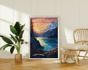Affiche de voyage sur les fjords de Kenai, art mural sur l'Alaska, impression sur l'Alaska, affiche sur les fjords de Kenai, affiche sur l'Alaska, impression sur les fjords de Kenai, art sur les fjords de Kenai