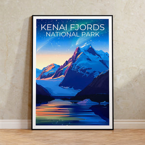 Affiche de voyage des fjords de Kenai, impression des fjords de Kenai, affiche de l'Alaska, impression de l'Alaska, affiche des parcs nationaux, cadeau de randonnée