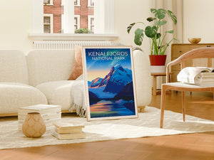 Affiche de voyage des fjords de Kenai, impression des fjords de Kenai, affiche de l'Alaska, impression de l'Alaska, affiche des parcs nationaux, cadeau de randonnée