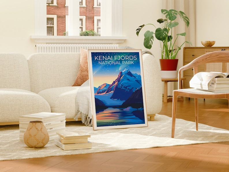 Affiche de voyage des fjords de Kenai, impression des fjords de Kenai, affiche de l'Alaska, impression de l'Alaska, affiche des parcs nationaux, cadeau de randonnée