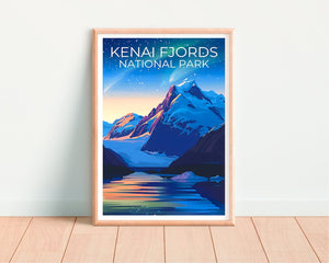 Affiche de voyage des fjords de Kenai, impression des fjords de Kenai, affiche de l'Alaska, impression de l'Alaska, affiche des parcs nationaux, cadeau de randonnée