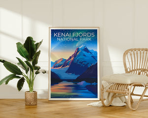 Affiche de voyage des fjords de Kenai, impression des fjords de Kenai, affiche de l'Alaska, impression de l'Alaska, affiche des parcs nationaux, cadeau de randonnée
