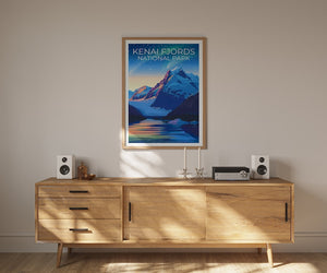 Affiche de voyage des fjords de Kenai, impression des fjords de Kenai, affiche de l'Alaska, impression de l'Alaska, affiche des parcs nationaux, cadeau de randonnée