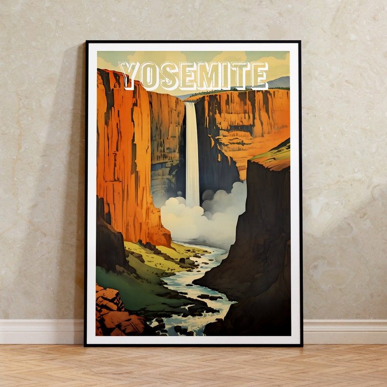 Affiche de voyage Yosemite, art mural de Californie, impression de Californie, affiche Yosemite, affiche rétro Yosemite, affiche nature, art Yosemite