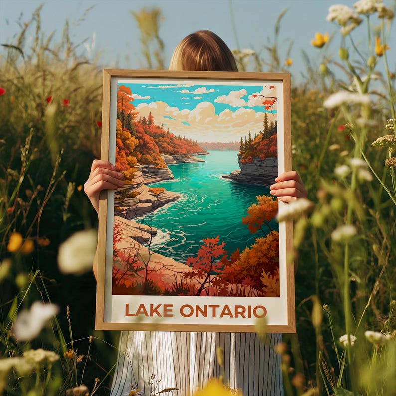 Lake Ontario Travel Print Great Lakes Poster Canada Wall Art Forest Illustration Lake Ontario Poster Home Decor Birthday Gift