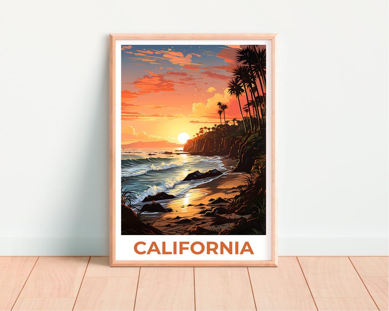 Affiche imprimée de Californie, art mural SoCal, affiche imprimée de Californie, idée cadeau de voyage, illustration de plage