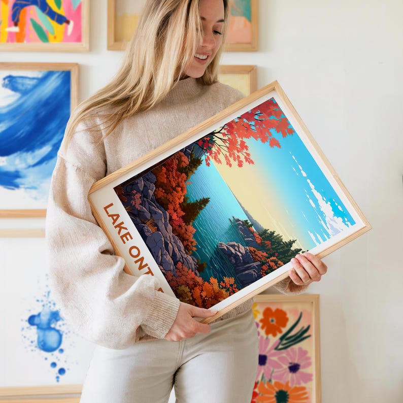 Lake Ontario Travel Print Canada Poster New York Wall Art Great Lakes Illustration Lake Ontario Poster Home Decor Birthday Gift