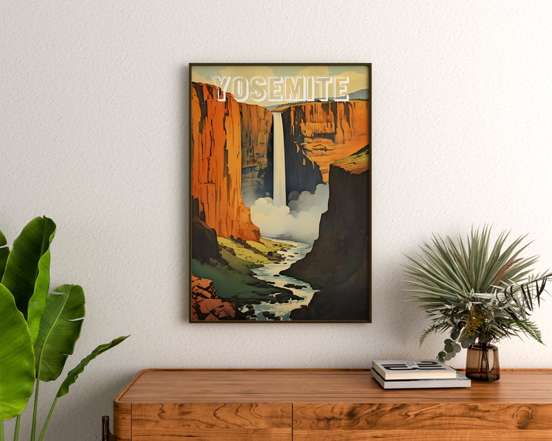 Affiche de voyage Yosemite, art mural de Californie, impression de Californie, affiche Yosemite, affiche rétro Yosemite, affiche nature, art Yosemite