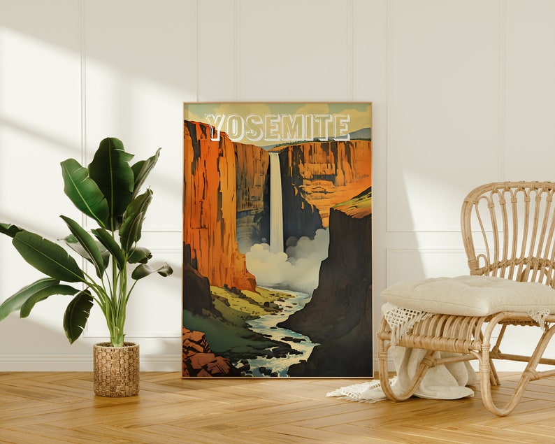 Affiche de voyage Yosemite, art mural de Californie, impression de Californie, affiche Yosemite, affiche rétro Yosemite, affiche nature, art Yosemite