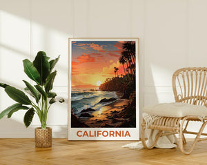 Affiche imprimée de Californie, art mural SoCal, affiche imprimée de Californie, idée cadeau de voyage, illustration de plage