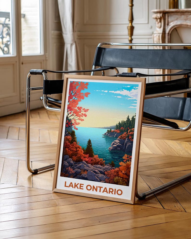 Lake Ontario Travel Print Canada Poster New York Wall Art Great Lakes Illustration Lake Ontario Poster Home Decor Birthday Gift