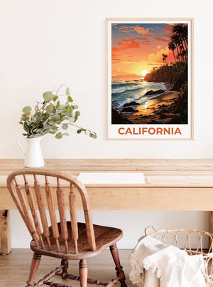 Affiche imprimée de Californie, art mural SoCal, affiche imprimée de Californie, idée cadeau de voyage, illustration de plage
