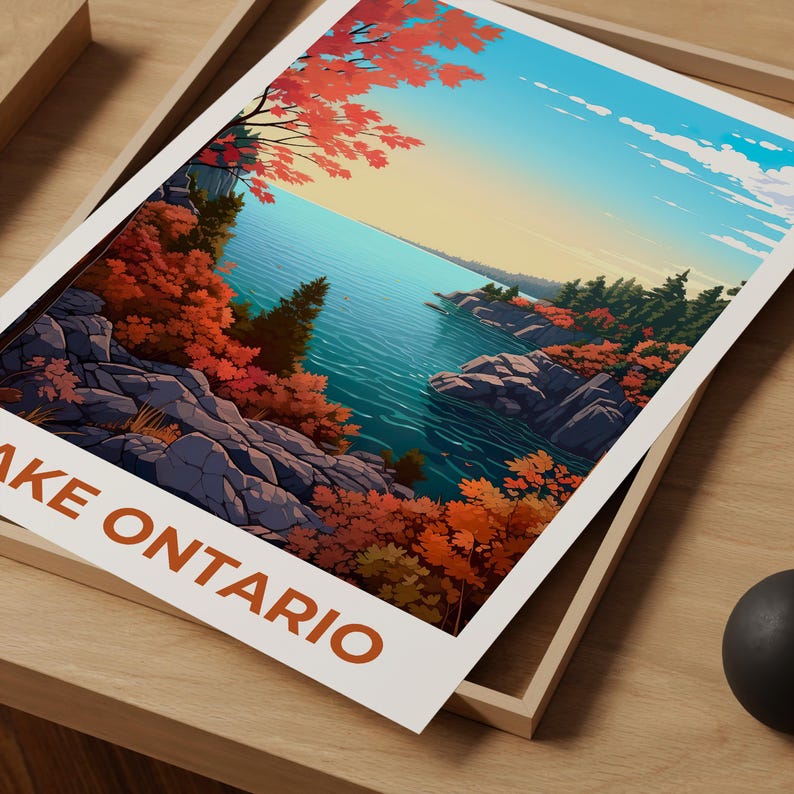 Lake Ontario Travel Print Canada Poster New York Wall Art Great Lakes Illustration Lake Ontario Poster Home Decor Birthday Gift