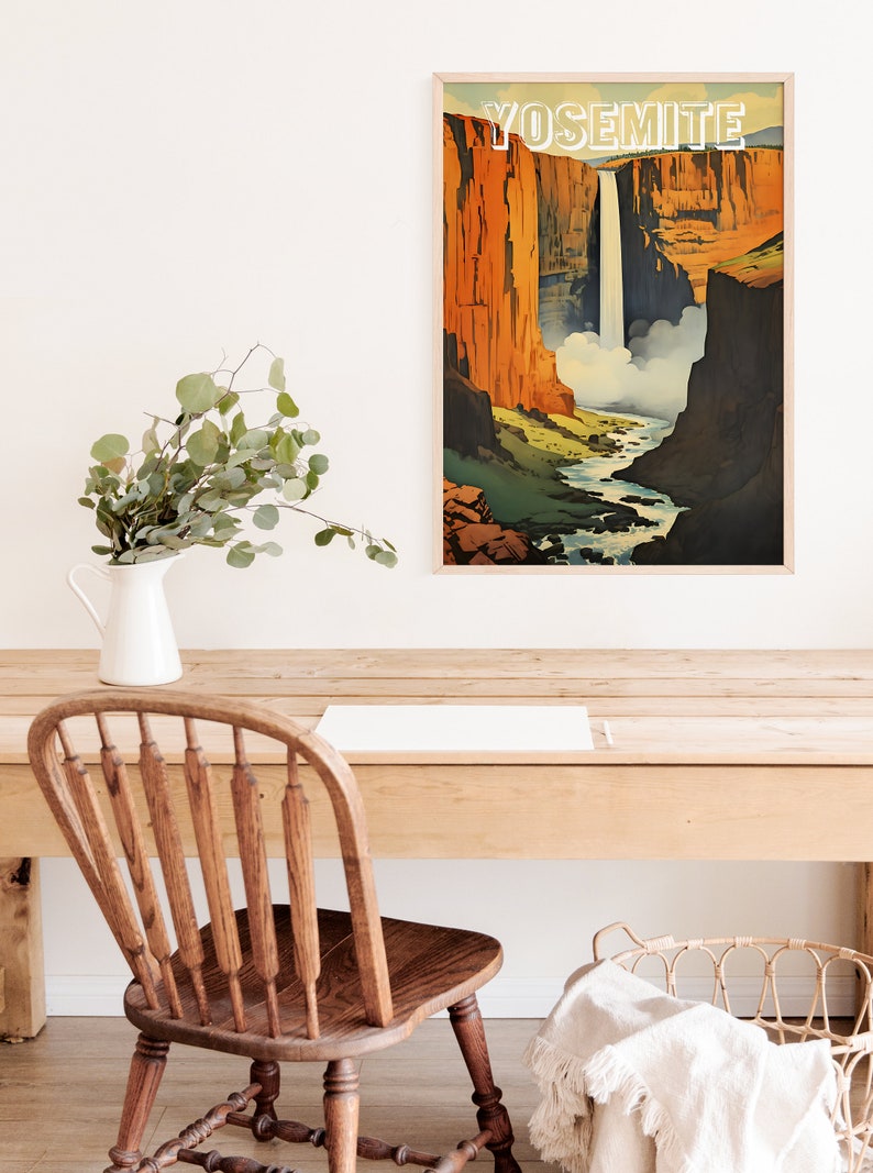 Affiche de voyage Yosemite, art mural de Californie, impression de Californie, affiche Yosemite, affiche rétro Yosemite, affiche nature, art Yosemite