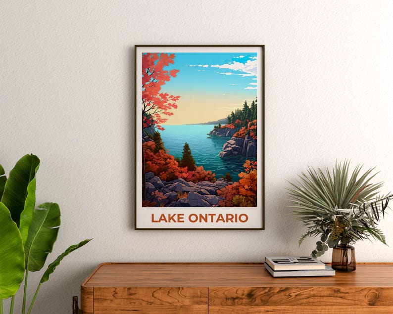 Lake Ontario Travel Print Canada Poster New York Wall Art Great Lakes Illustration Lake Ontario Poster Home Decor Birthday Gift