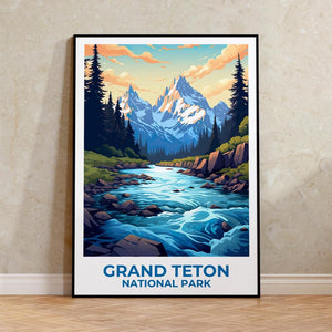 Grand Teton Travel Print Wyoming Poster National Park Wall Art Mountain Illustration Grand Teton Poster Home Decor Birthday Gift