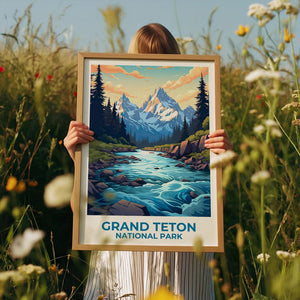 Grand Teton Travel Print Wyoming Poster National Park Wall Art Mountain Illustration Grand Teton Poster Home Decor Birthday Gift