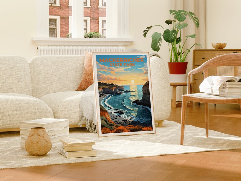 Affiche de voyage du parc d'État MacKerricher, art mural de Californie, impression de Californie, affiche du parc d'État MacKerricher, affiche de Californie