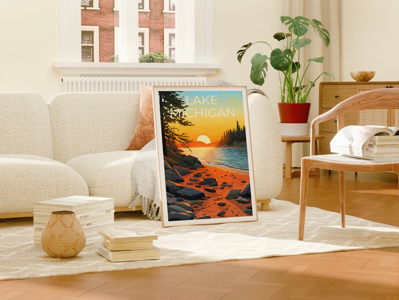 Affiche de voyage du lac Michigan, art mural du Michigan, impression du Michigan, affiche du lac Michigan, affiche du Michigan, impression du lac Michigan